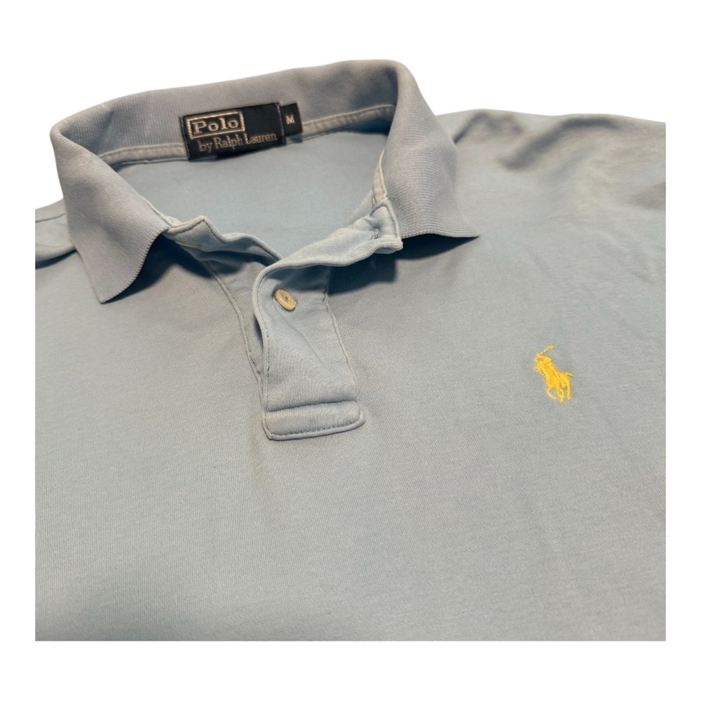 Polo Ralph Lauren Shirt Mens M Light Blue Short Sleeve Collared Quarter Buttons